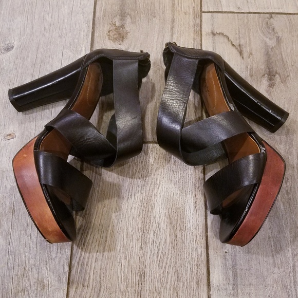 Halogen Black leather strappy platform heels 6.5 - Picture 3 of 7